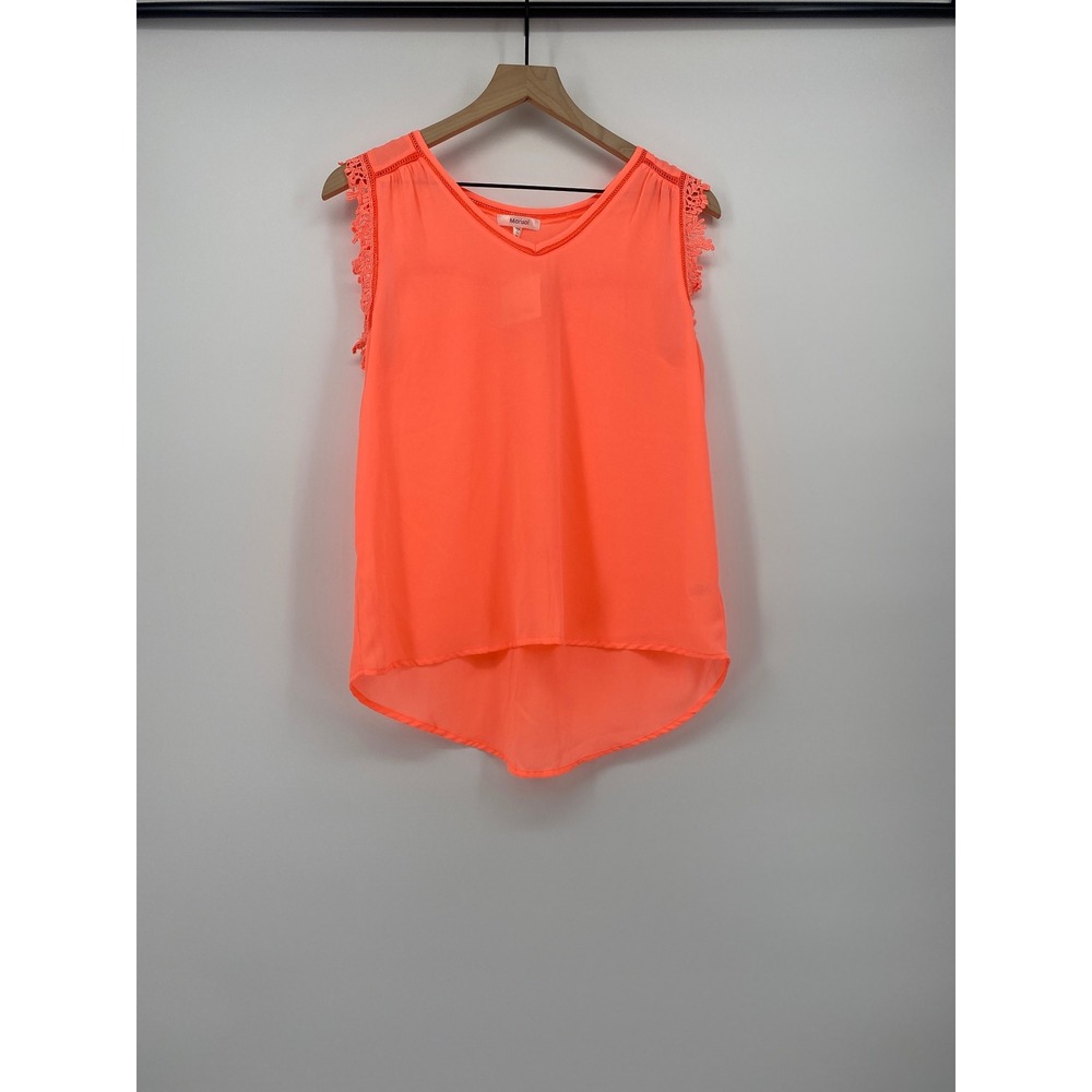 Marisol Lace Trim Sleeveless Blouse Top Womens Size M Neon Coral Orange High Low